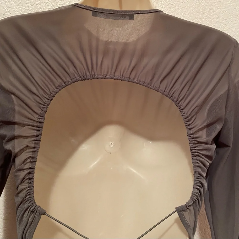 Zara Women’s Cropped Gray Open Back Mesh Adjustable Top Shirt Size Small